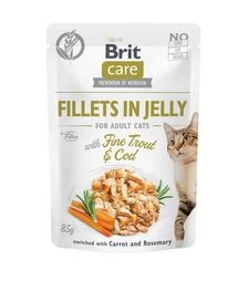 Беззерновой влажный корм для кошек Brit Care с треской и форелью, филе в желе, 85 г