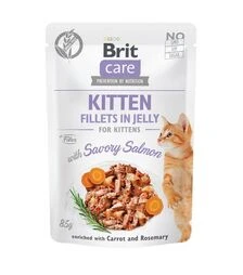 Беззерновий вологий корм для кошенят Brit Care з лососем, філе в желе, 85 г