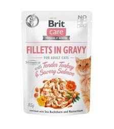 Беззерновой влажный корм для кошек Brit Care с индейкой и лососем, филе в соусе, 85 г