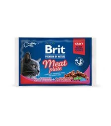 Вологий корм для котів Brit Premium М’ясна тарілка з куркою, індичкою, тушкованою яловичиною та горохом, 4 шт х 100 г