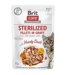 Влажный корм для стерилизованных кошек Brit Care с уткой, филе в соусе, 85 г