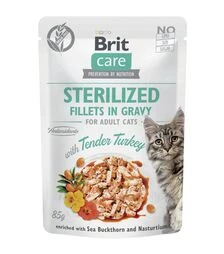 Влажный корм для стерилизованных кошек Brit Care с индейкой, филе в соусе, 85 г