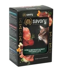 Беззерновий вологий корм для котів Savory з ягням та буряком в соусі, 4 шт х 85 г
