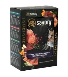 Вологий корм для стерилізованих котів Savory з ягням та журавлиною в соусі, 4 шт х 85 г