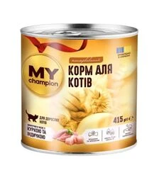 Вологий корм для котів MY Champion шматочки з куркою та індичкою, 415 г