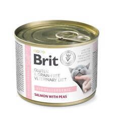 Лечебный влажный корм для кошек Brit VetDiets GF Hypoallergenic при пищевой аллергии, с лососем и зеленым горошком, 200 г