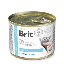 Лечебный влажный корм для кошек Brit VetDiets GF Obesity при ожирении и избыточном весе, с ягненком и зеленым горошком, 200 г