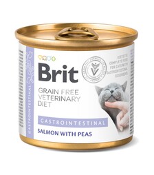 Лечебный влажный корм для кошек Brit VetDiets GF Gastrointestinal при проблемах с пищеварением, с лососем и зеленым горошком, 200 г