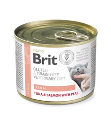 Лечебный влажный корм для кошек Brit VetDiets GF Renal при хронической почечной недостаточности, с тунцом, лососем и горошком, 200 г