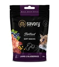 Мягкие лакомства для стерилизованных кошек Savory, с ягненком и черникой, 50 г