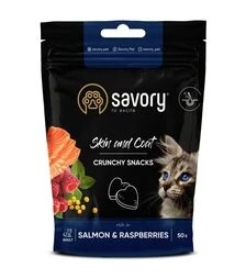 Хрустящие лакомства для кошек Savory для здоровья кожи и шерсти, с лососем и малиной, 50 г