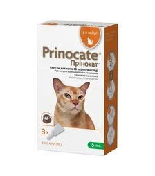 Краплі для котів KRKA Prinocate Прінокат від бліх та кліщів, на вагу до 4 кг, піпетка, 3 шт