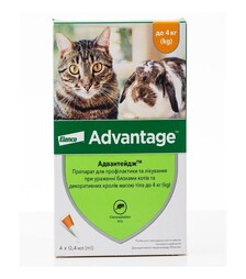 Капли для кошек и декоративных кроликов Elanco Advantage 40 от блох и клещей, на вес до 4 кг, пипетка, 4 шт