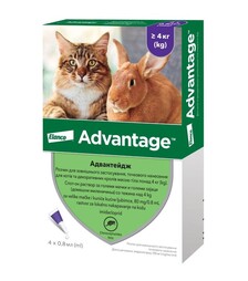 Капли для кошек и декоративных кроликов Elanco Advantage 80 от блох и клещей, весом более 4 кг, пипетка, 4 шт