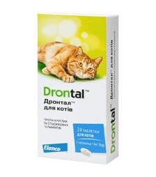Таблетки для кошек Elanco Drontal от глистов, 1 таб на 4 кг, со вкусом мяса, 24 шт