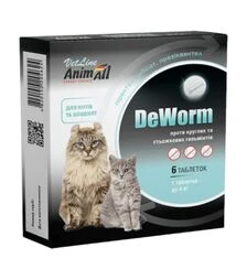 Таблетки для котів і кошенят AnimAll VetLine DeWorm антигельмінтні, 1 таб на 4 кг