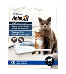 Капли для кошек AnimAll VetLine Spot-On от паразитов, на вес до 4 кг