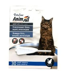 Капли для кошек AnimAll VetLine Spot-On от блох, вшей, волосоедов, на вес 4-10 кг, пипетка, 1 мл