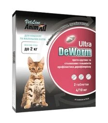 Таблетки для кошек и котят AnimAll VetLine DeWorm Ультра антигельминтная, на вес до 2 кг, 2 шт