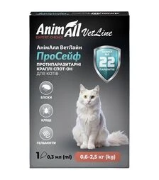 Краплі для котів AnimAll VetLine ProSafe від паразитів, на вагу 0,6-2,5 кг