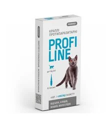 Краплі для котів ProVET ProfiLine від бліх і кліщів, інсектоакарицидні, на вагу до 4 кг, піпетка, 4 шт