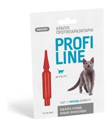 Краплі для котів ProVET ProfiLine від бліх і кліщів, інсектоакарицидні, на вагу до 4 кг, піпетка, 1 шт