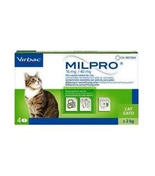 Таблетки для кошек Virbac Милпро от глистов, на вес от 2 кг, 16/40 мг, 4 шт