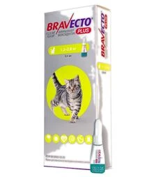Капли для кошек MSD Bravecto Plus от блох, клещей и глистов, на вес 1,2-2,8 кг, пипетка, 1 шт