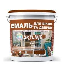 Эмаль акриловая SkyLine Wood для окон и дверей RAL 3009 Красно-коричневая, 10 л