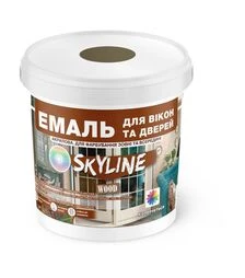 Эмаль акриловая SkyLine Wood для окон и дверей RAL 8008 Желто-коричневая, 0,4 л