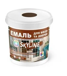 Эмаль акриловая SkyLine Wood для окон и дверей RAL 8017 Коричневая, 0,4 л