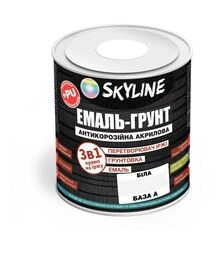 Емаль-ґрунт 3 в 1 акрил-поліуретанова SkyLine Біла Шовковисто-матова, 0,9 кг