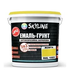 Емаль-ґрунт 3 в 1 акрил-поліуретанова SkyLine RAL 1021 Жовта Шовковисто-матова, 3,6 кг