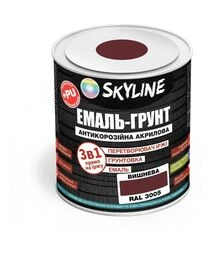 Эмаль-грунт 3 в 1 акрил-полиуретановая SkyLine RAL 3005 Вишневая Шелковисто-матовая, 0,9 кг