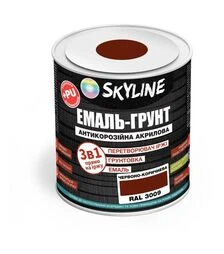 Эмаль-грунт 3 в 1 акрил-полиуретановая SkyLine RAL 3009 Красно-коричневая Шелковисто-матовая, 0,9 кг