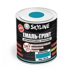 Эмаль-грунт 3 в 1 акрил-полиуретановая SkyLine RAL 5018 Бирюзовая Шелковисто-матовая, 0,9 кг