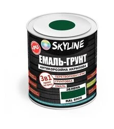 Эмаль-грунт 3 в 1 акрил-полиуретановая SkyLine RAL 6005 Зеленая Шелковисто-матовая, 0,9 кг