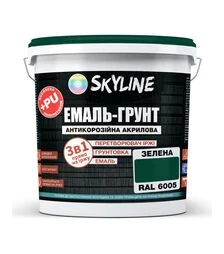 Эмаль-грунт 3 в 1 акрил-полиуретановая SkyLine RAL 6005 Зеленая Шелковисто-матовая, 12 кг