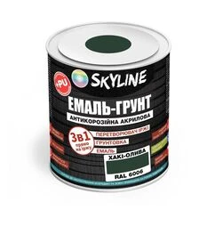 Эмаль-грунт 3 в 1 акрил-полиуретановая SkyLine RAL 6006 Хаки-олива Шелковисто-матовая, 0,9 кг