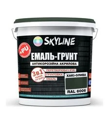 Эмаль-грунт 3 в 1 акрил-полиуретановая SkyLine RAL 6006 Хаки-олива Шелковисто-матовая, 6 кг