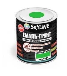 Эмаль-грунт 3 в 1 акрил-полиуретановая SkyLine RAL 6018 Светло-зеленая Шелковисто-матовая, 0,9 кг