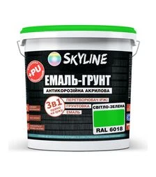 Эмаль-грунт 3 в 1 акрил-полиуретановая SkyLine RAL 6018 Светло-зеленая Шелковисто-матовая, 3,6 кг