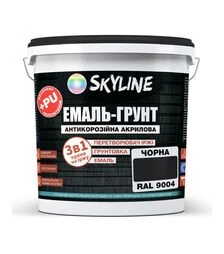 Эмаль-грунт 3 в 1 акрил-полиуретановая SkyLine RAL 9004 Черная Шелковисто-матовая, 12 кг