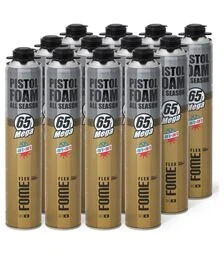Пена монтажная пистолетная Fome Flex Mega 65L, всесезонная, Желтая, 870 мл, 12 шт