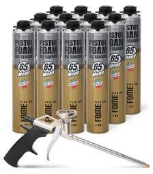 Пена монтажная пистолетная Fome Flex Mega 65L, всесезонная, Желтая, 870 мл, с пистолетом, 12 шт