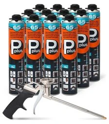 Піна монтажна PPLUS Mega 65L, всесезонна, Жовта, 820 мл, з пістолетом, 12 шт