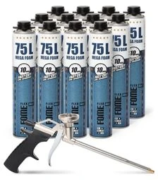 Пена монтажная пистолетная Fome Flex Mega 75L, Желтая, 870 мл, с пистолетом, 12 шт