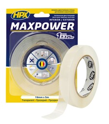 Стрічка двостороння MAXPOWER, 19 мм Прозора, 5 м