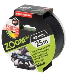 Лента армированная профессиональная Zoom, Черная (25 м×48 мм)
