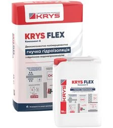 Гидроизоляция двухкомпонентная эластичная KRYS FLEX для внутренних и наружных работ, Серая, 35 кг (4820276630024)